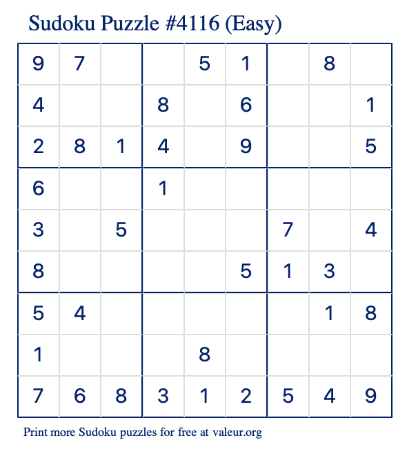 Free Printable Easy Sudoku Puzzle number 4116