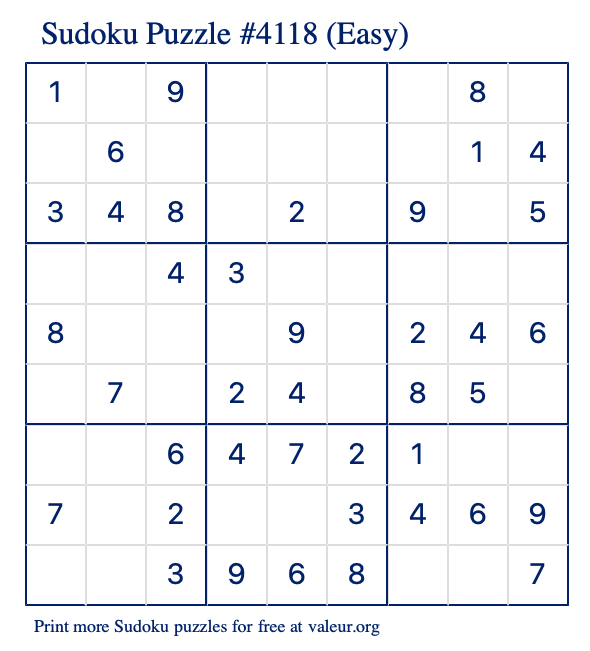 Free Printable Easy Sudoku Puzzle number 4118
