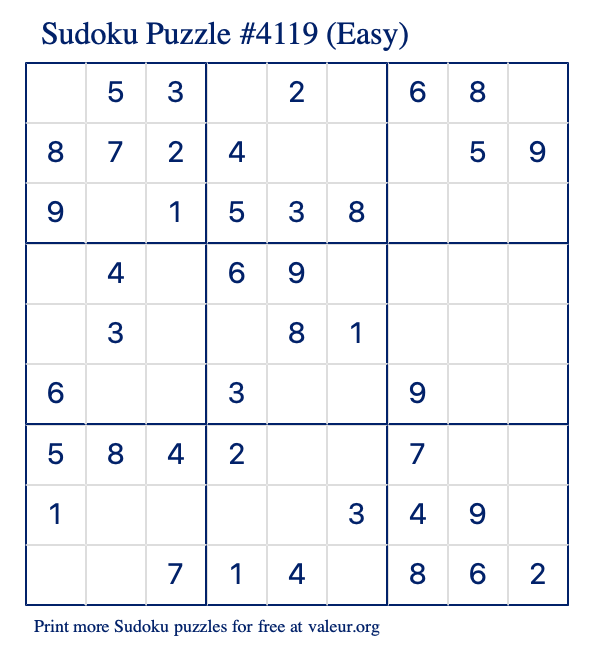 Free Printable Easy Sudoku Puzzle number 4119