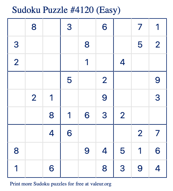 Free Printable Easy Sudoku Puzzle number 4120