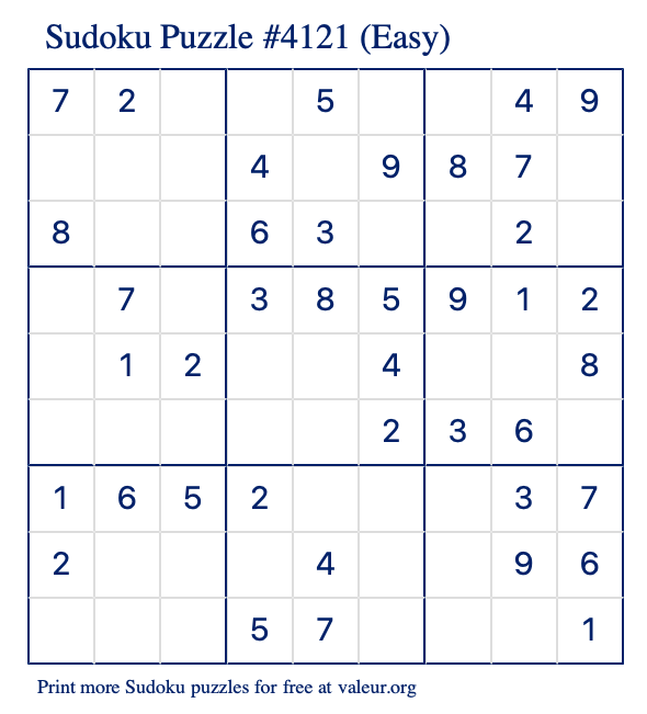 Free Printable Easy Sudoku Puzzle number 4121