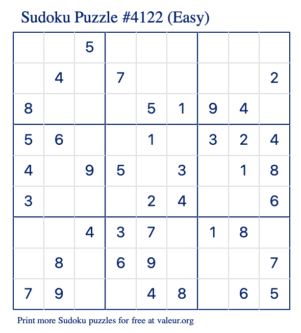 Free Printable Easy Sudoku Puzzle number 4122