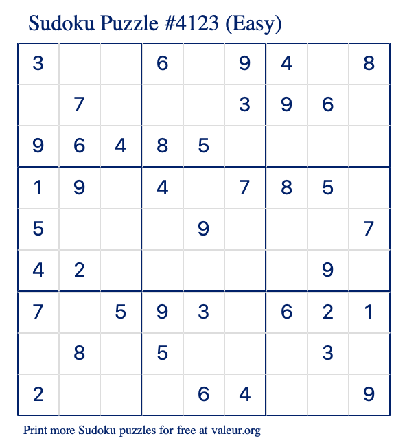 Free Printable Easy Sudoku Puzzle number 4123