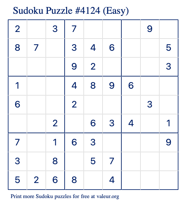 Free Printable Easy Sudoku Puzzle number 4124