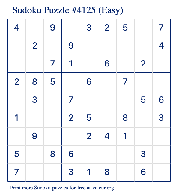 Free Printable Easy Sudoku Puzzle number 4125