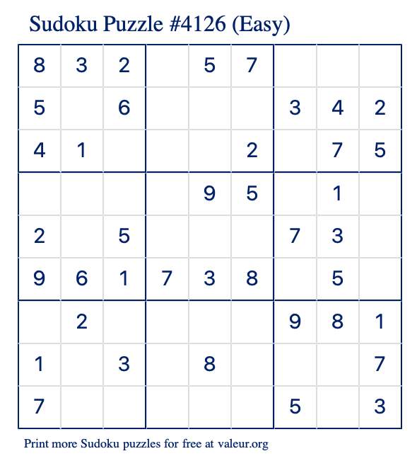 Free Printable Easy Sudoku Puzzle number 4126