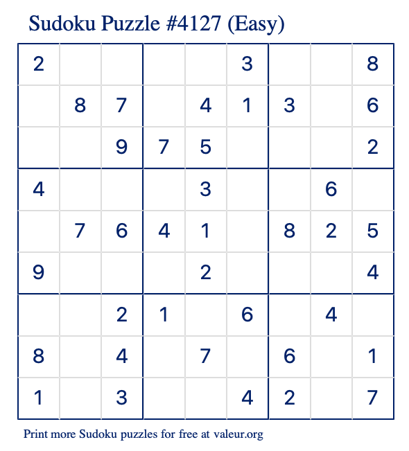 Free Printable Easy Sudoku Puzzle number 4127