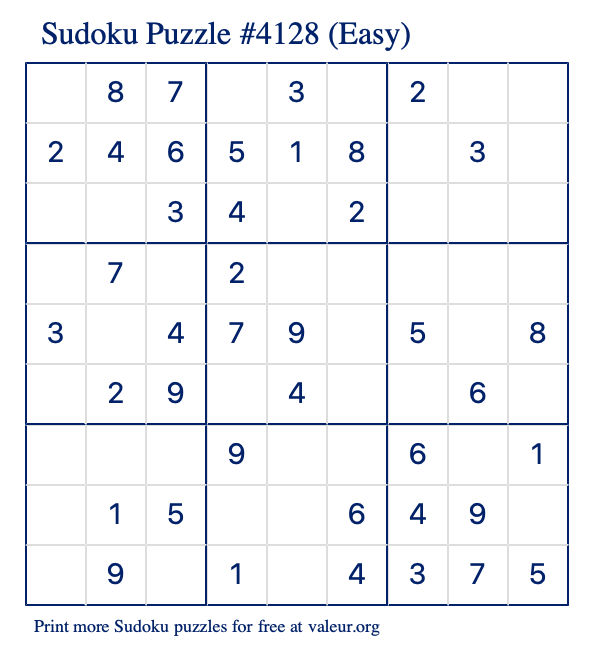 Free Printable Easy Sudoku Puzzle number 4128