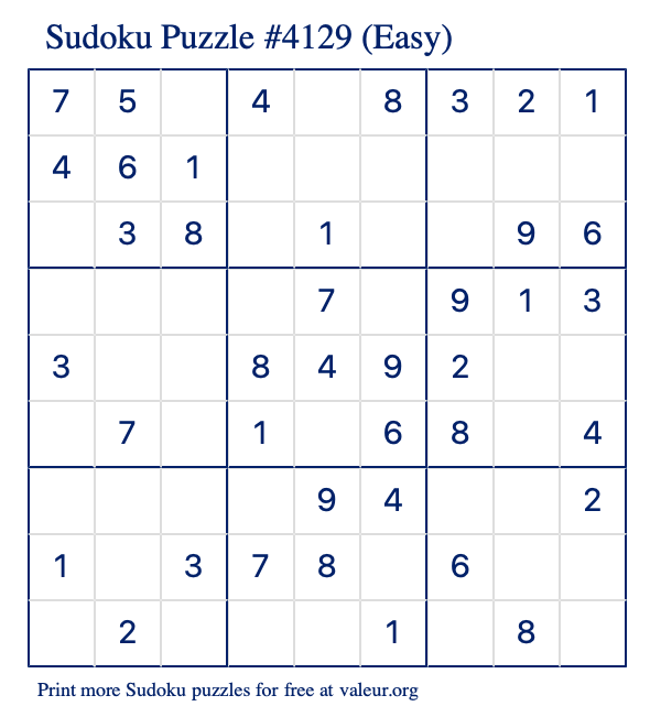 Free Printable Easy Sudoku Puzzle number 4129