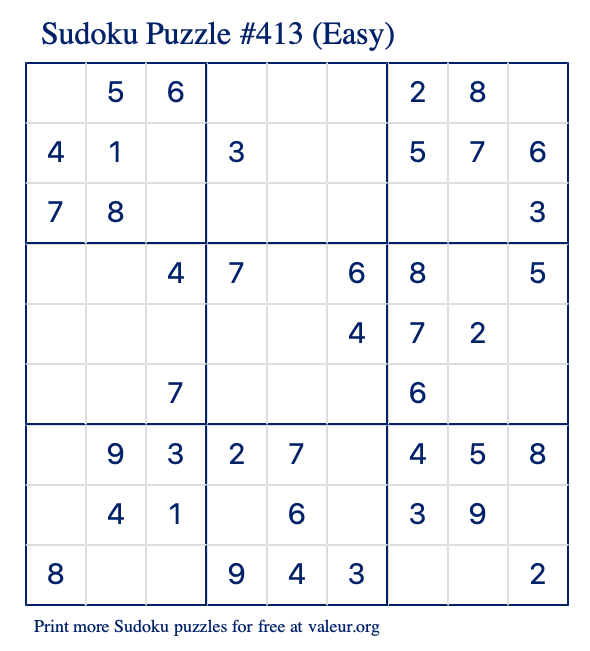 Free Printable Easy Sudoku Puzzle number 413