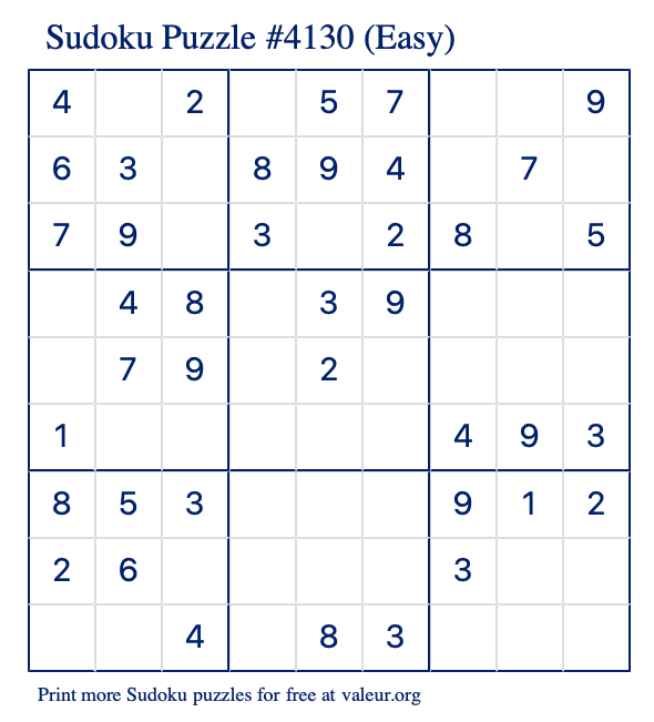 Free Printable Easy Sudoku Puzzle number 4130