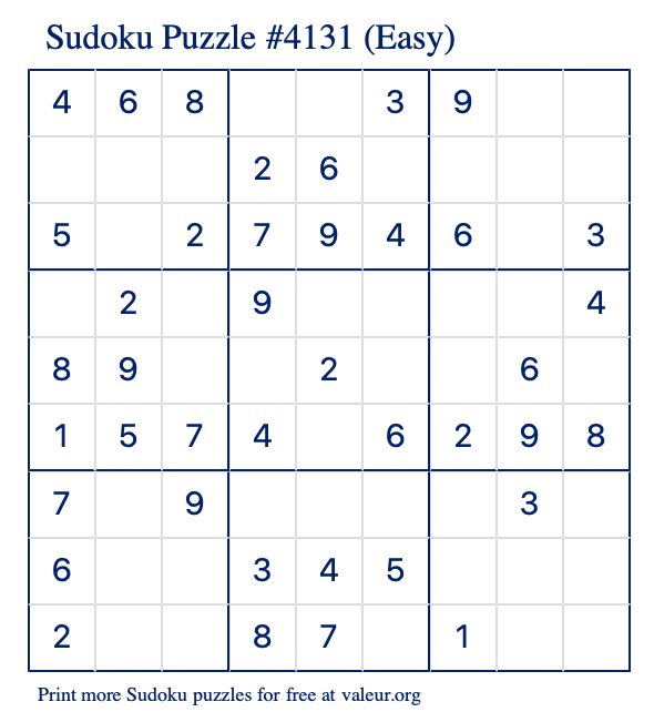 Free Printable Easy Sudoku Puzzle number 4131