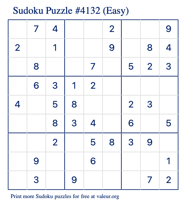 Free Printable Easy Sudoku Puzzle number 4132