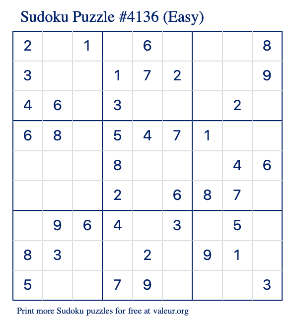 Free Printable Easy Sudoku Puzzle number 4136