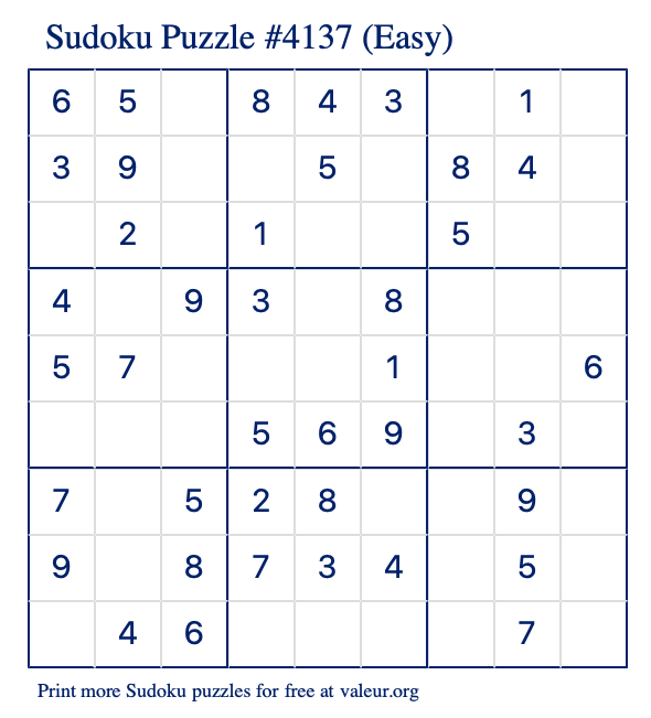 Free Printable Easy Sudoku Puzzle number 4137