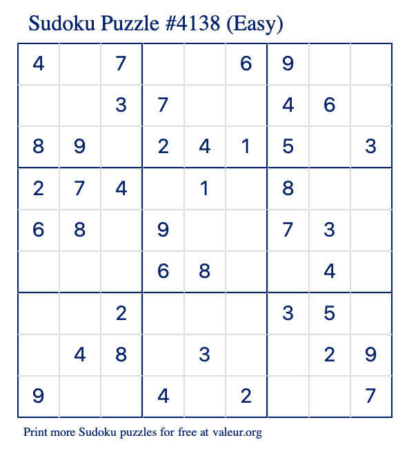 Free Printable Easy Sudoku Puzzle number 4138