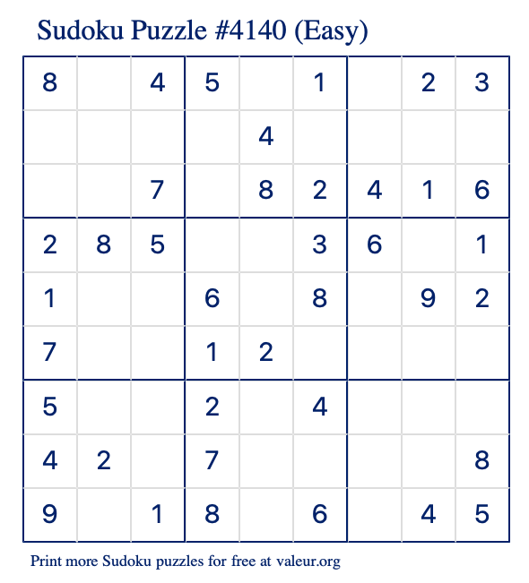 Free Printable Easy Sudoku Puzzle number 4140