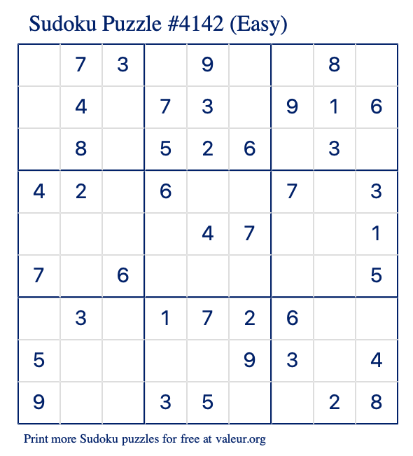 Free Printable Easy Sudoku Puzzle number 4142