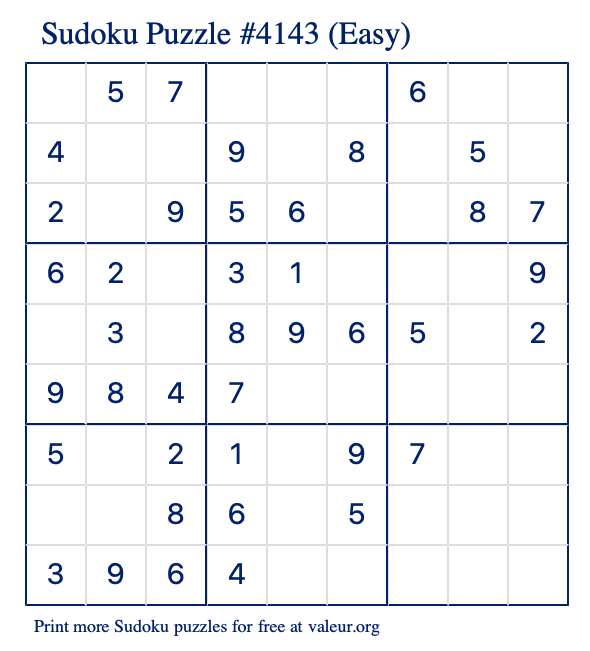 Free Printable Easy Sudoku Puzzle number 4143