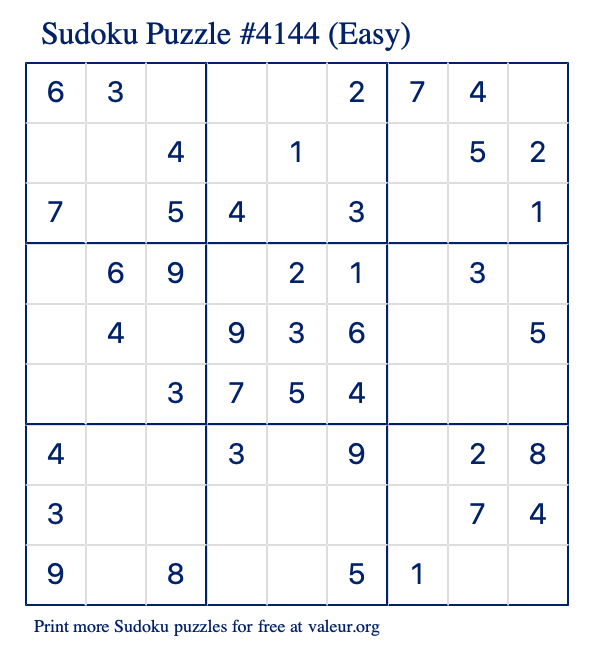 Free Printable Easy Sudoku Puzzle number 4144