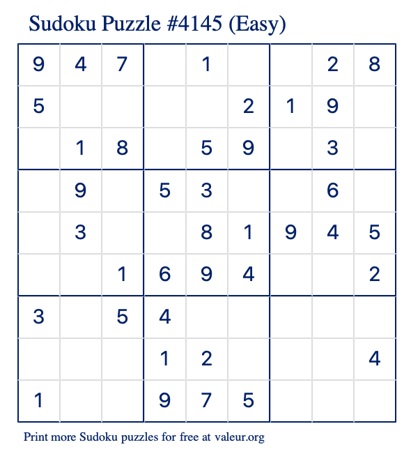 Free Printable Easy Sudoku Puzzle number 4145