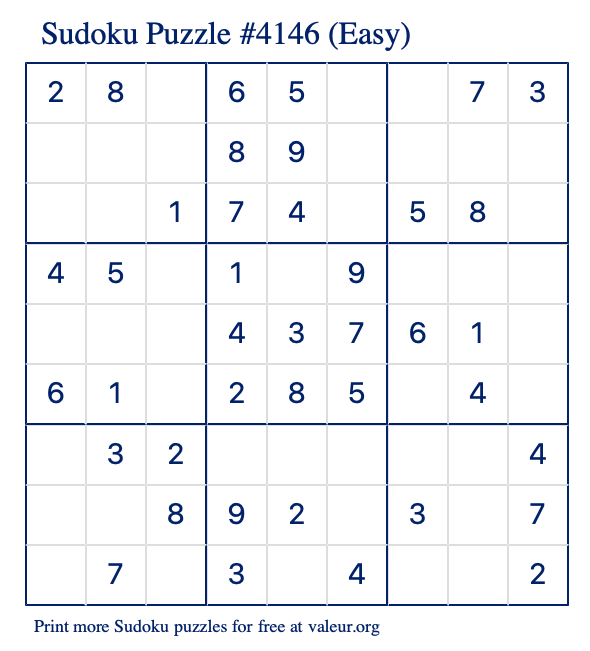 Free Printable Easy Sudoku Puzzle number 4146
