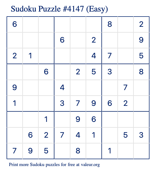 Free Printable Easy Sudoku Puzzle number 4147