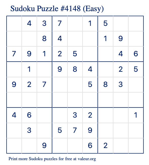 Free Printable Easy Sudoku Puzzle number 4148