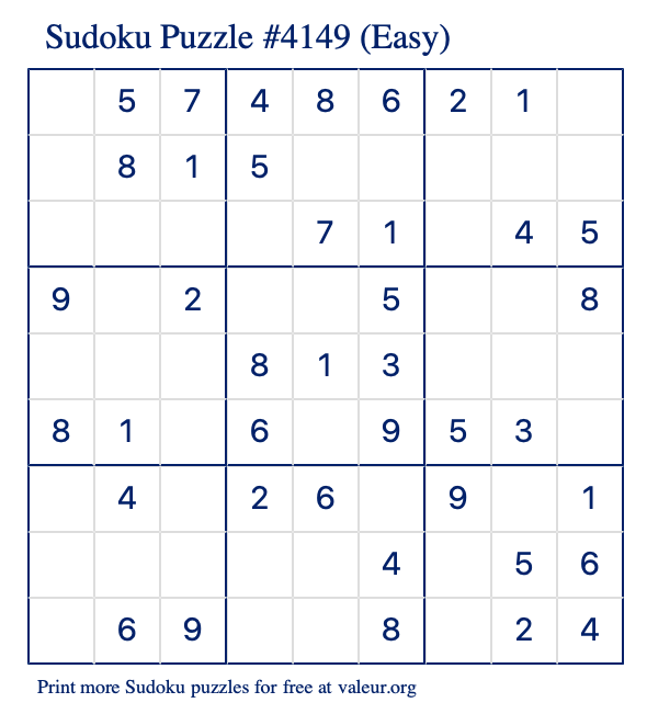 Free Printable Easy Sudoku Puzzle number 4149