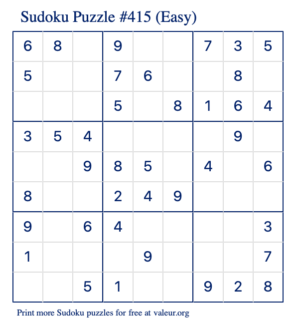 Free Printable Easy Sudoku Puzzle number 415