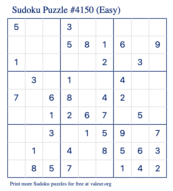 Free Printable Easy Sudoku Puzzle number 4150