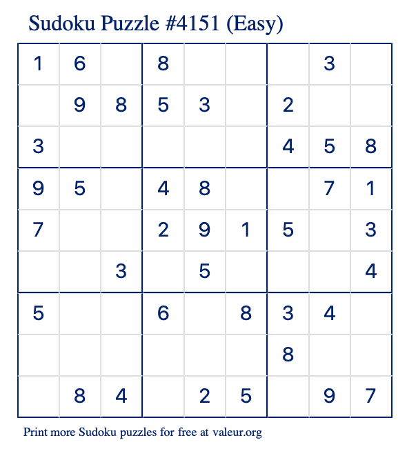 Free Printable Easy Sudoku Puzzle number 4151