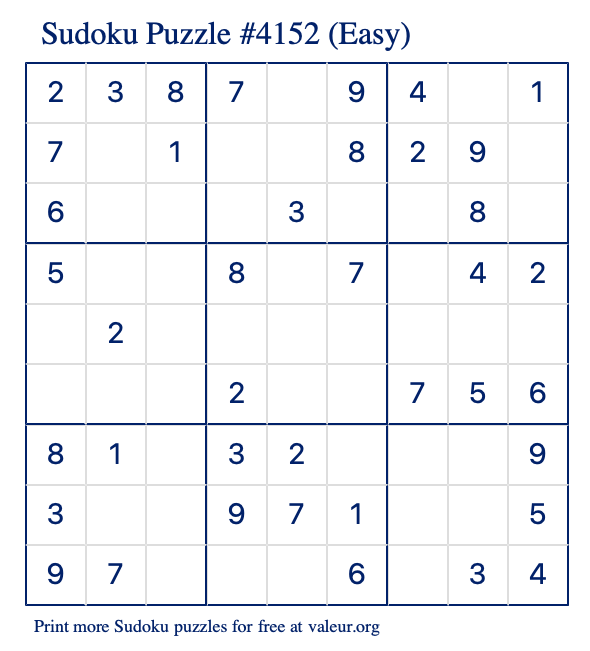 Free Printable Easy Sudoku Puzzle number 4152