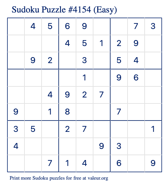 Free Printable Easy Sudoku Puzzle number 4154