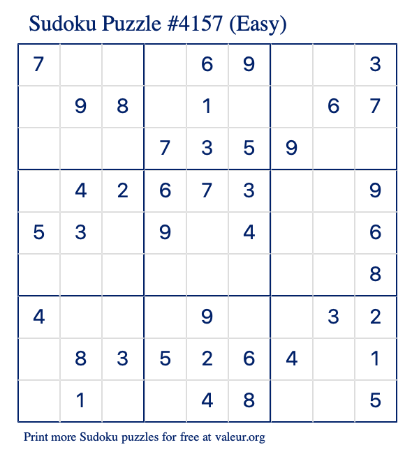 Free Printable Easy Sudoku Puzzle number 4157