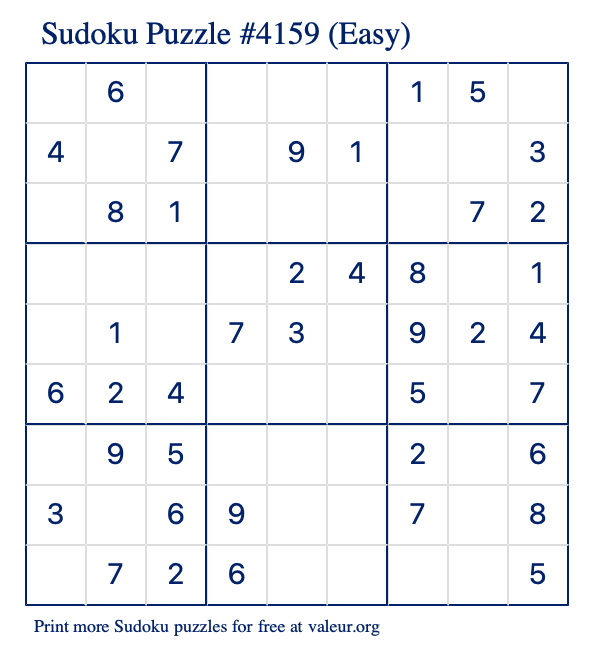 Free Printable Easy Sudoku Puzzle number 4159