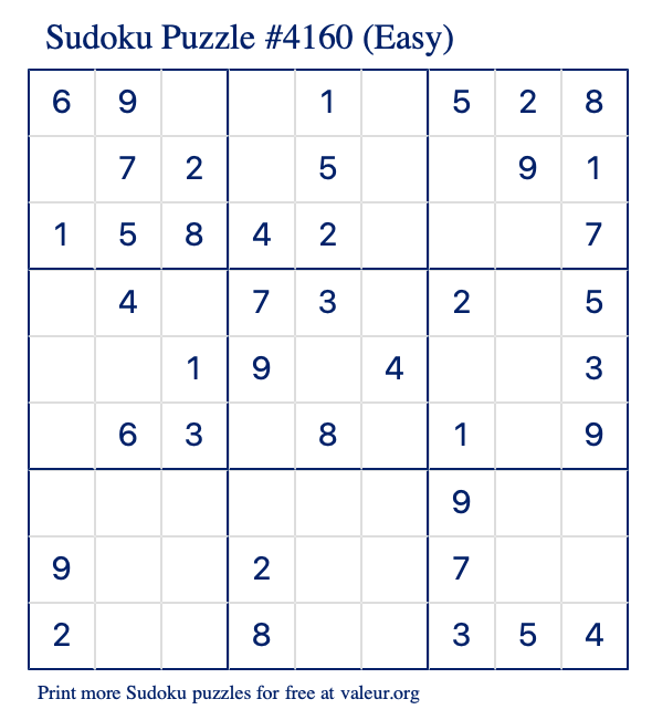 Free Printable Easy Sudoku Puzzle number 4160