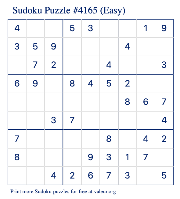 Free Printable Easy Sudoku Puzzle number 4165
