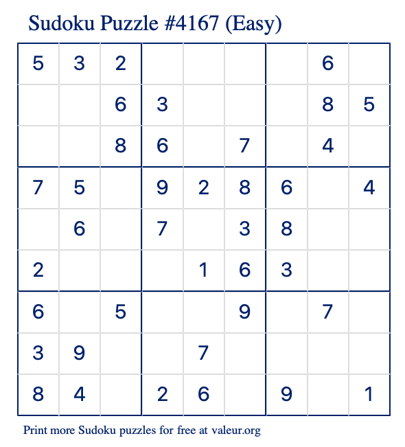 Free Printable Easy Sudoku Puzzle number 4167