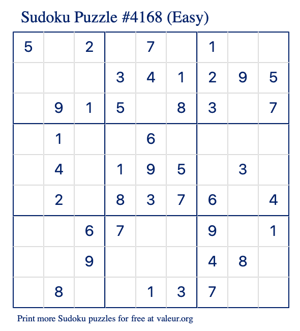 Free Printable Easy Sudoku Puzzle number 4168