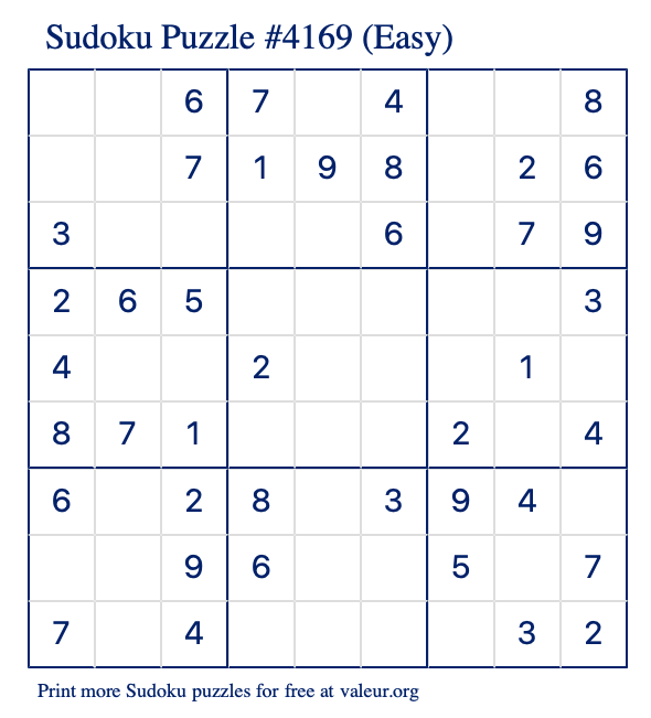 Free Printable Easy Sudoku Puzzle number 4169