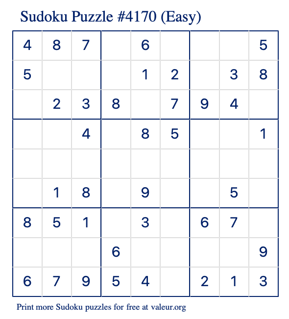 Free Printable Easy Sudoku Puzzle number 4170