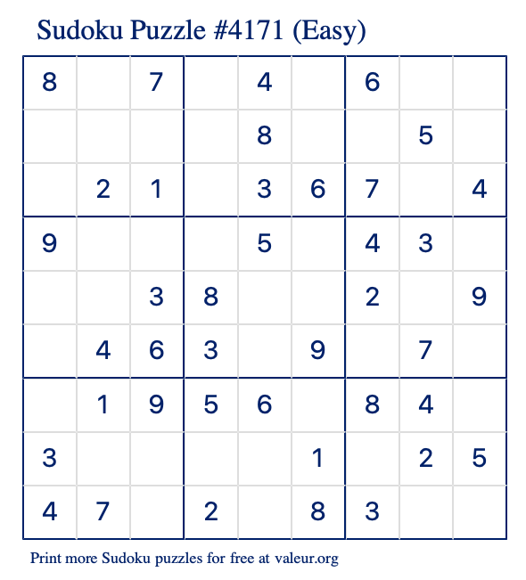 Free Printable Easy Sudoku Puzzle number 4171