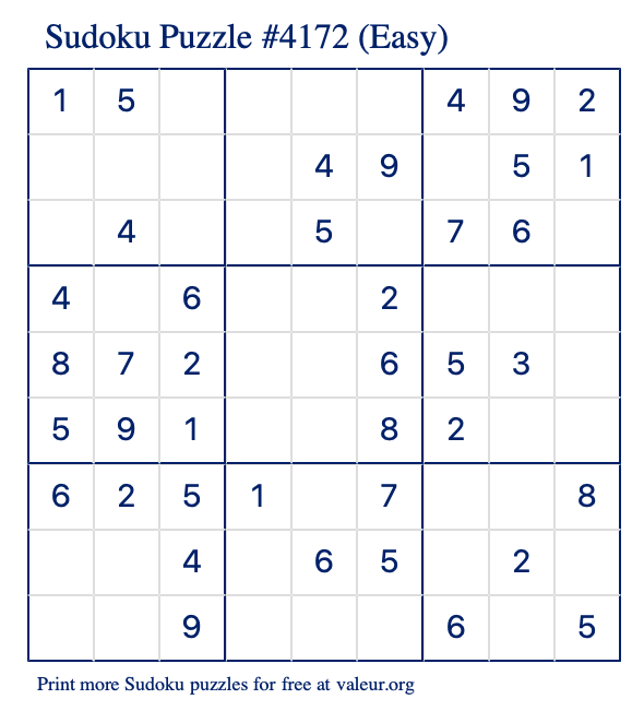 Free Printable Easy Sudoku Puzzle number 4172