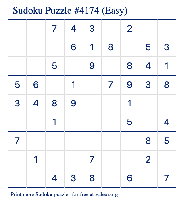 Free Printable Easy Sudoku Puzzle number 4174