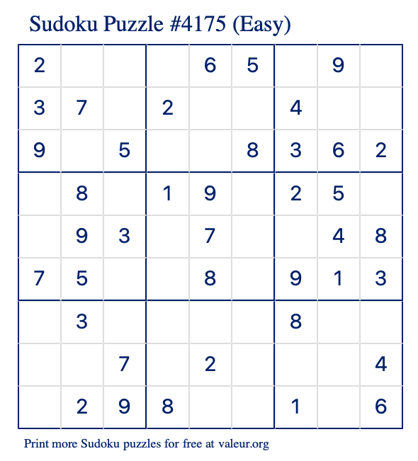 Free Printable Easy Sudoku Puzzle number 4175