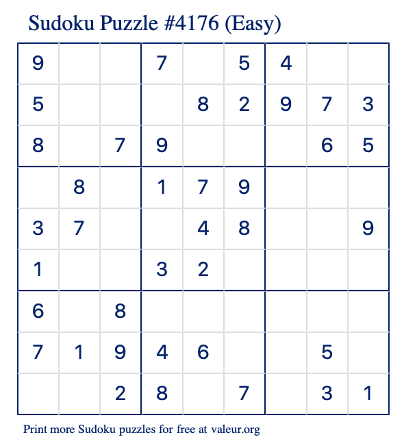 Free Printable Easy Sudoku Puzzle number 4176
