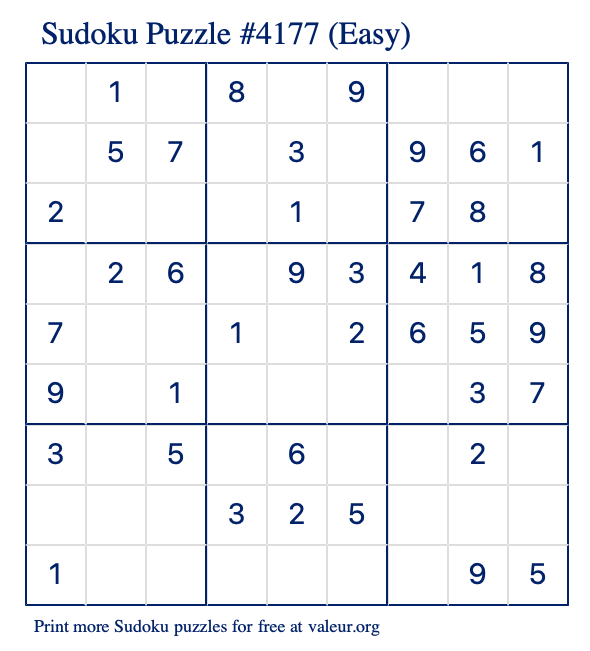 Free Printable Easy Sudoku Puzzle number 4177