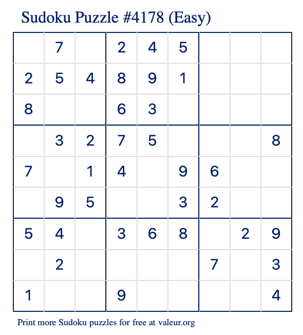 Free Printable Easy Sudoku Puzzle number 4178
