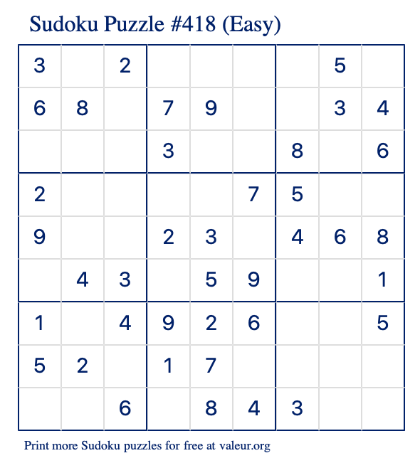 Free Printable Easy Sudoku Puzzle number 418
